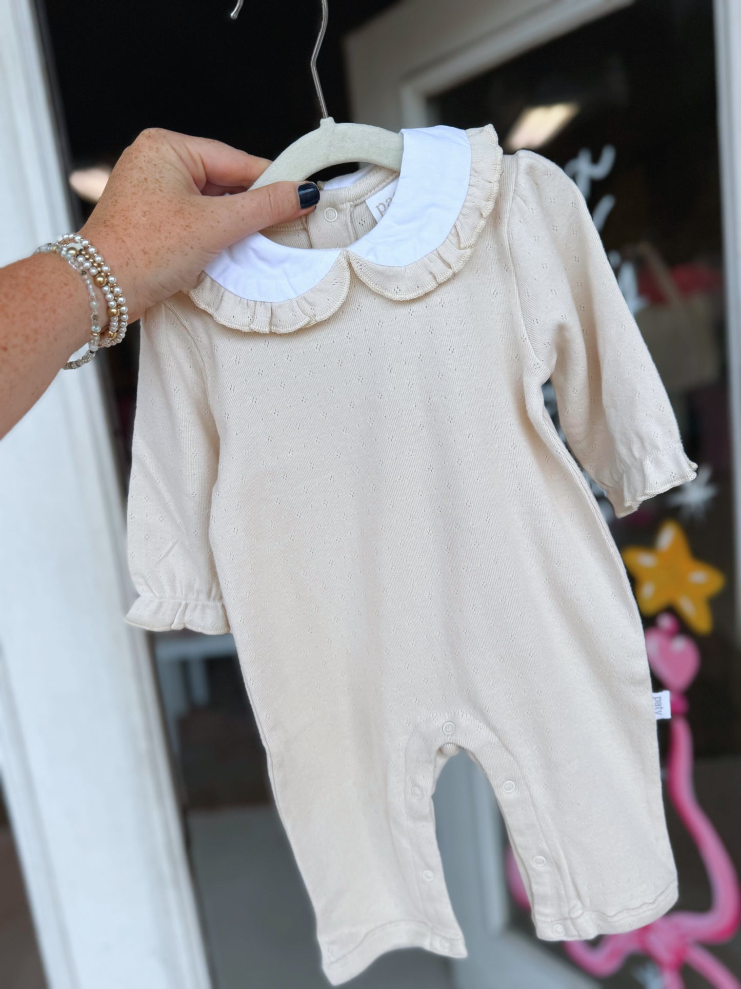 Paty Cream Knit Ruffle Romper