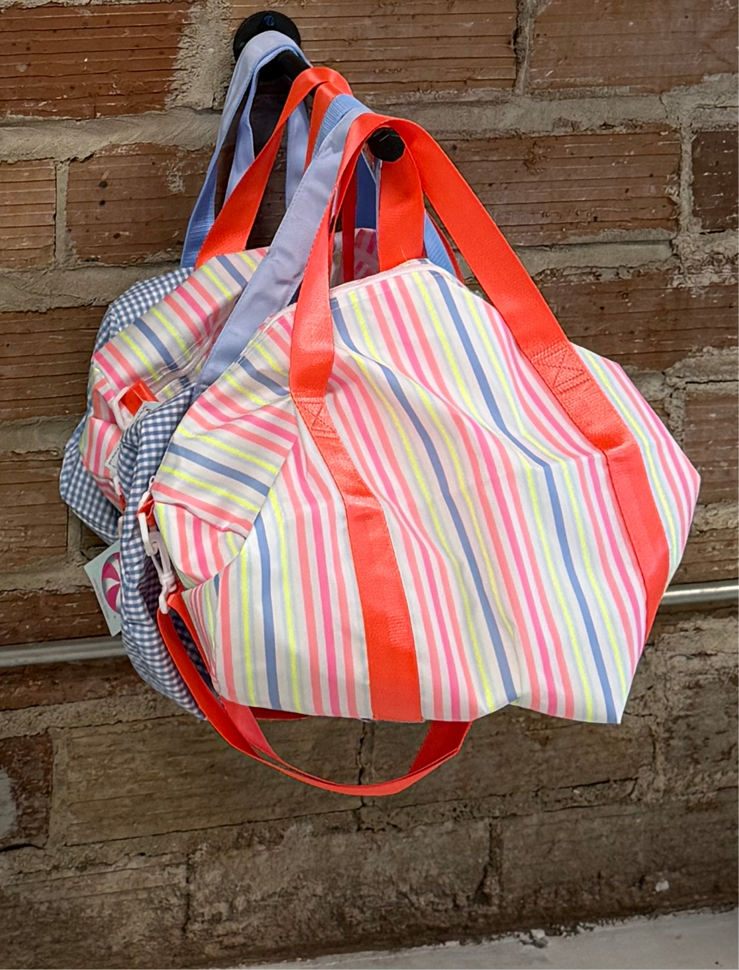 Glossy Neon Striped Duffel Bag