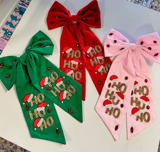 Christmas Ho Ho Ho Embroidered Bow