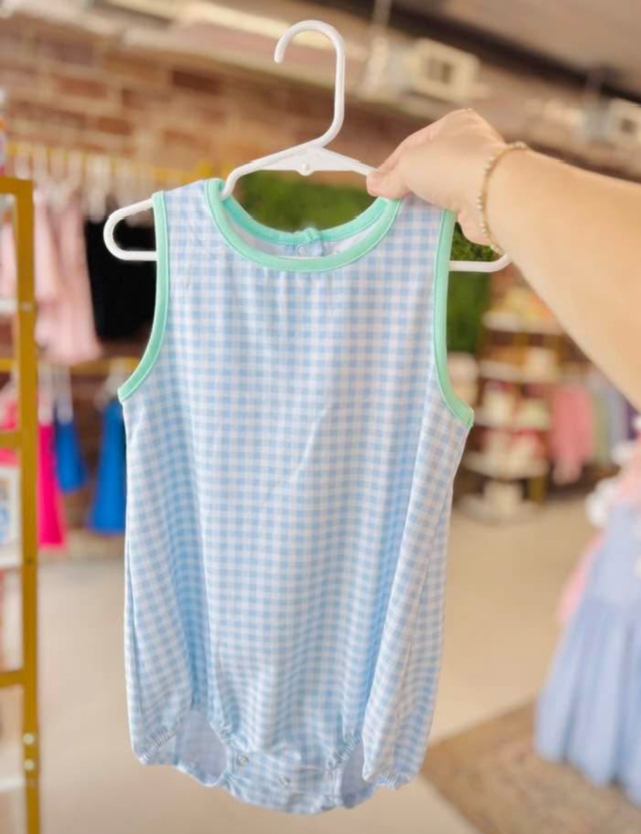 Gingham bubble with mint trim