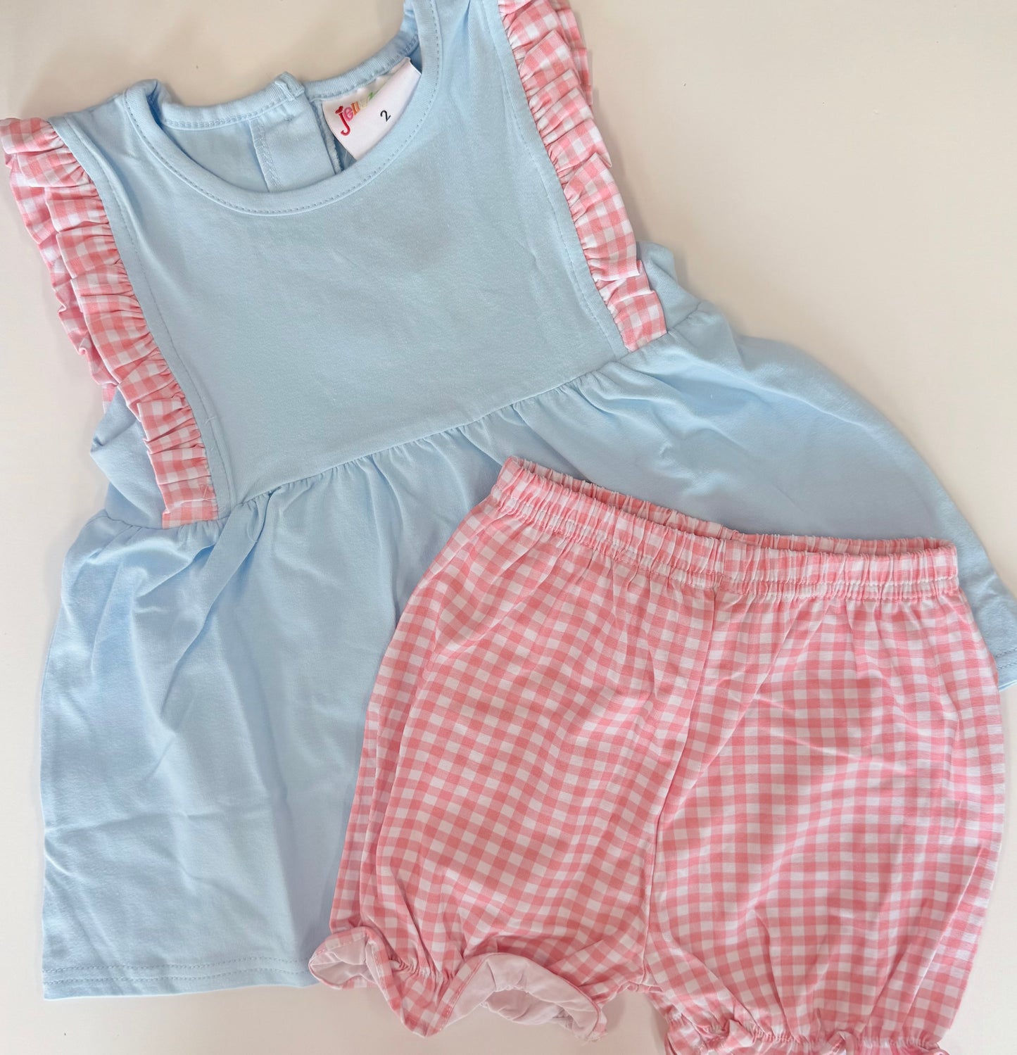 Blue and pink Gingham Short set