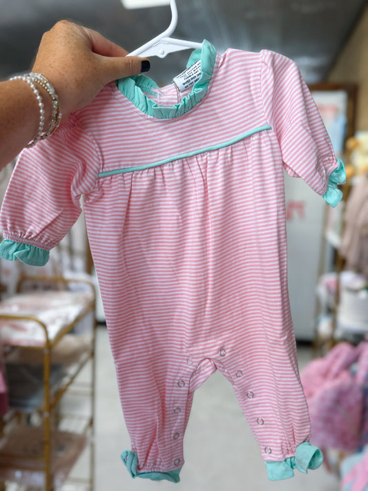 Pink and Mint stripe Romper