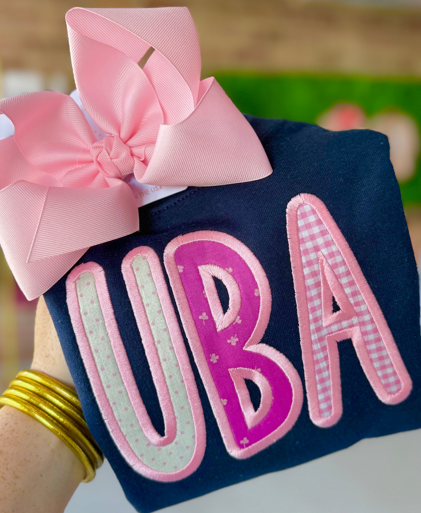 Bubble letter playground font appliqué sweatshirt