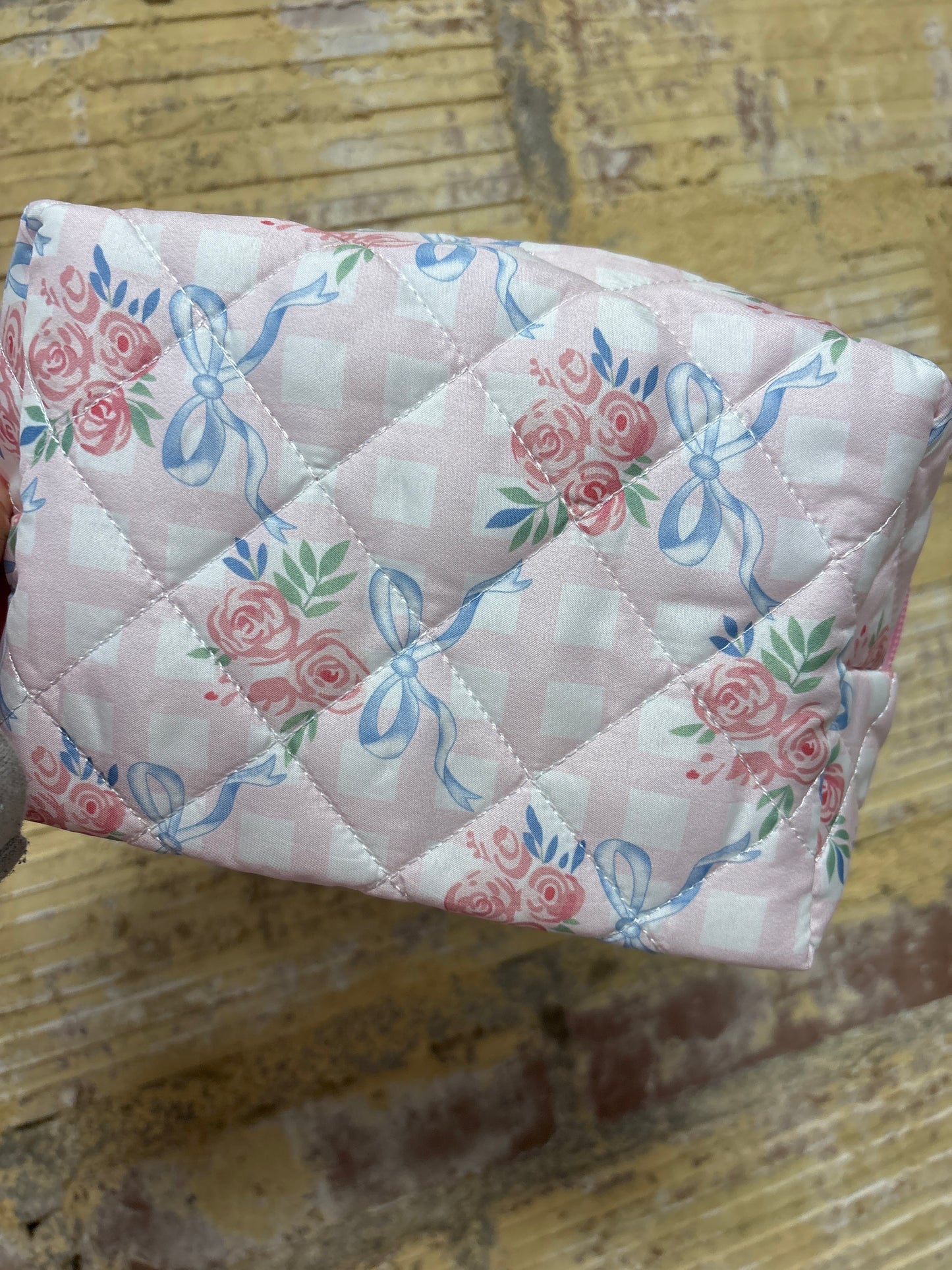 Quilted cosmetic pouch