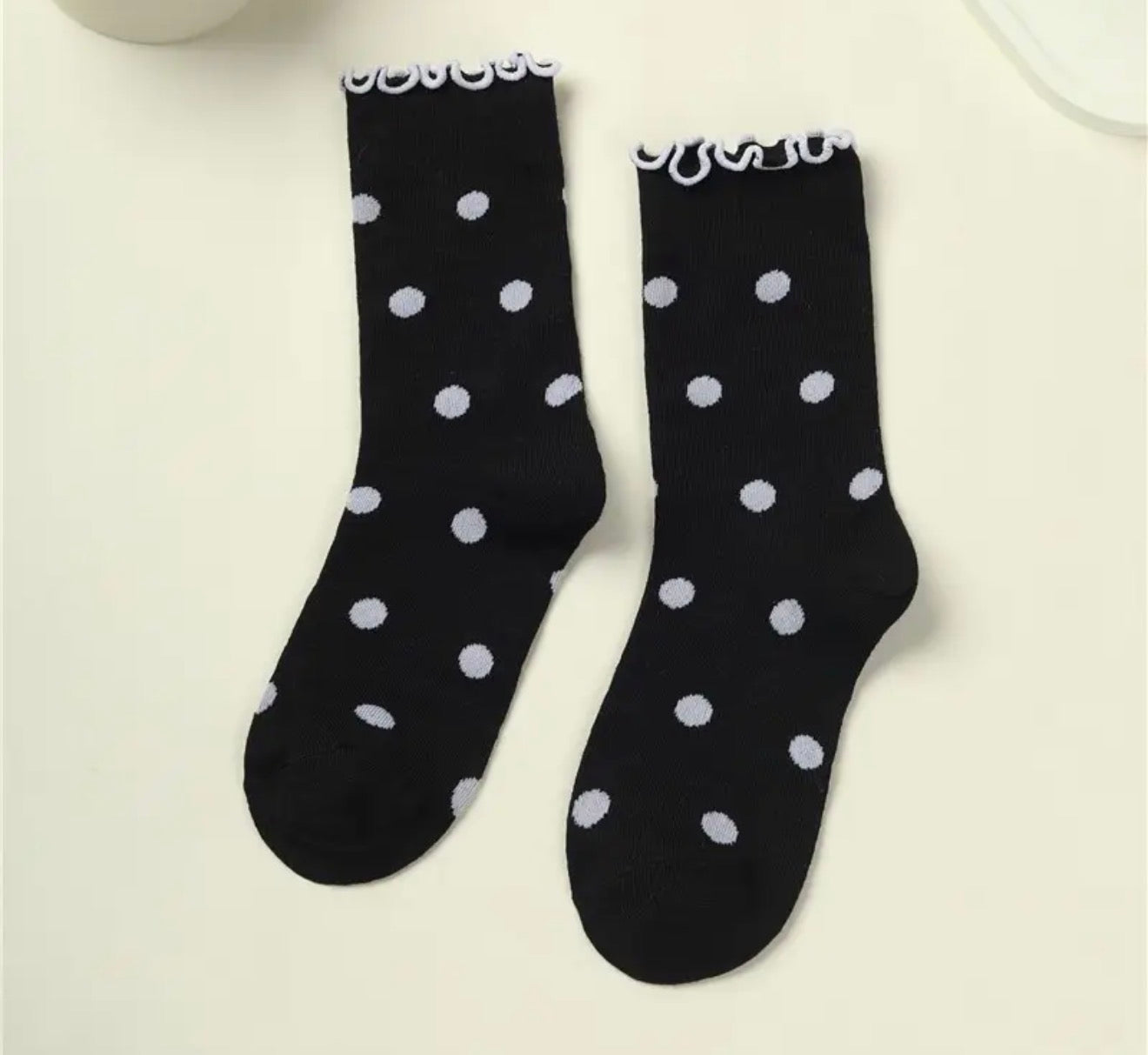 Ruffled Black and White Polka Dot Socks