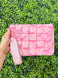 Bow Print Scrunch Wristlet with Heart Charm