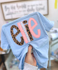Cheetah, pink and blue appliqué tee
