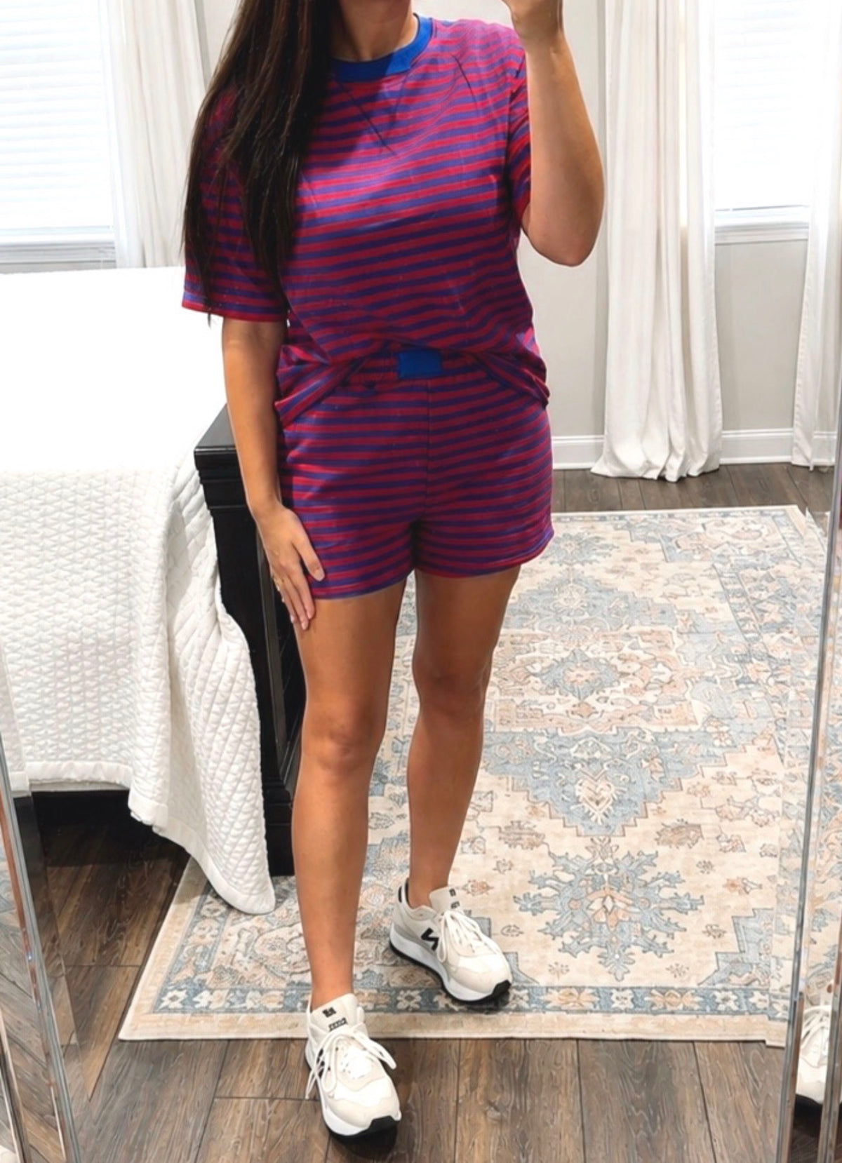 Women's Short Sleeve Striped Short Set