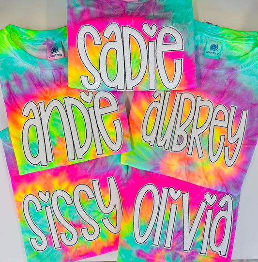 Neon Tie Dye Glitter Applique Tee
