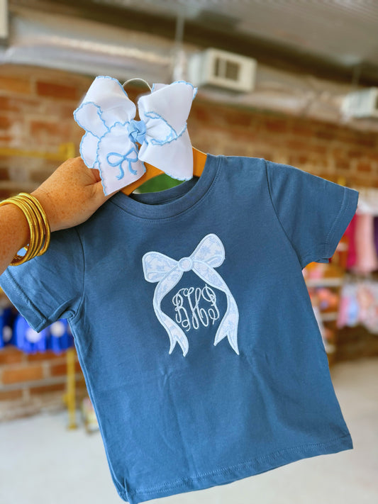 Bow appliqué and initials tee