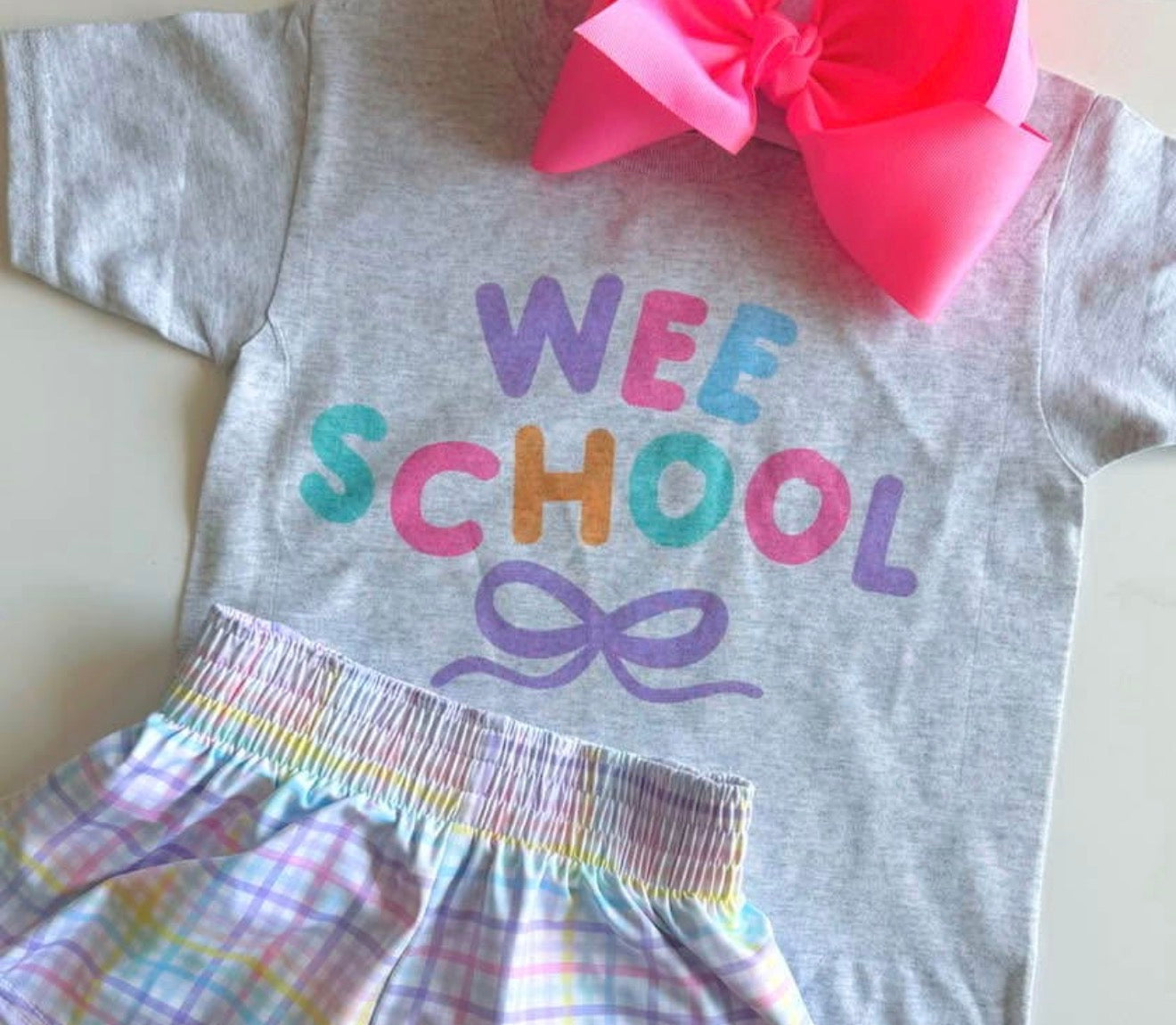 Bubble letters and bow wee school tee