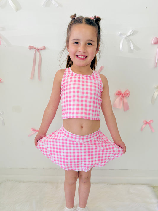Pink Gingham Athletic Skirt Set