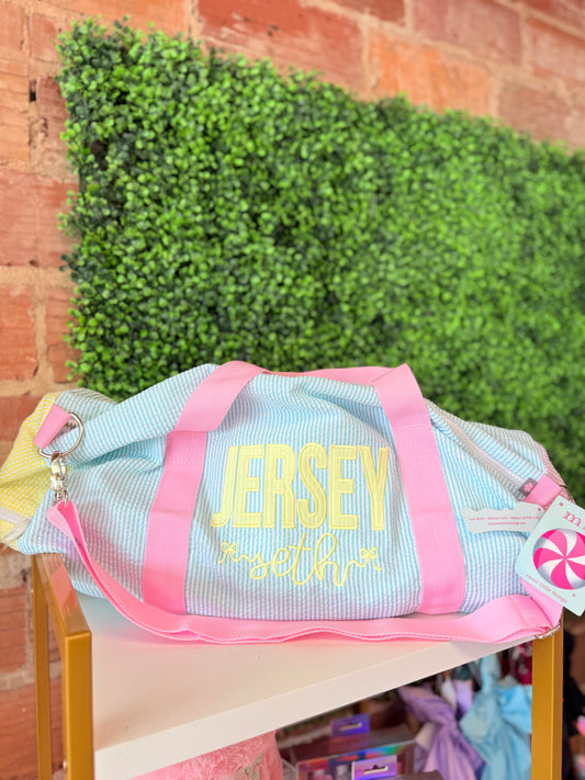 Pastel color block seersucker duffel bag