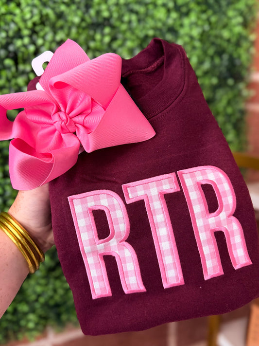 Pink gingham applique sweatshirt