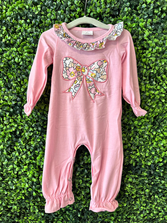 Longsleeve Pink Floral Bow Romper