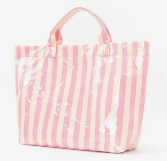 Large Striped Vinyl Tote Bag