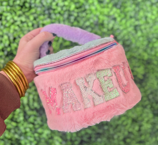 Fuzzy make up case with handle