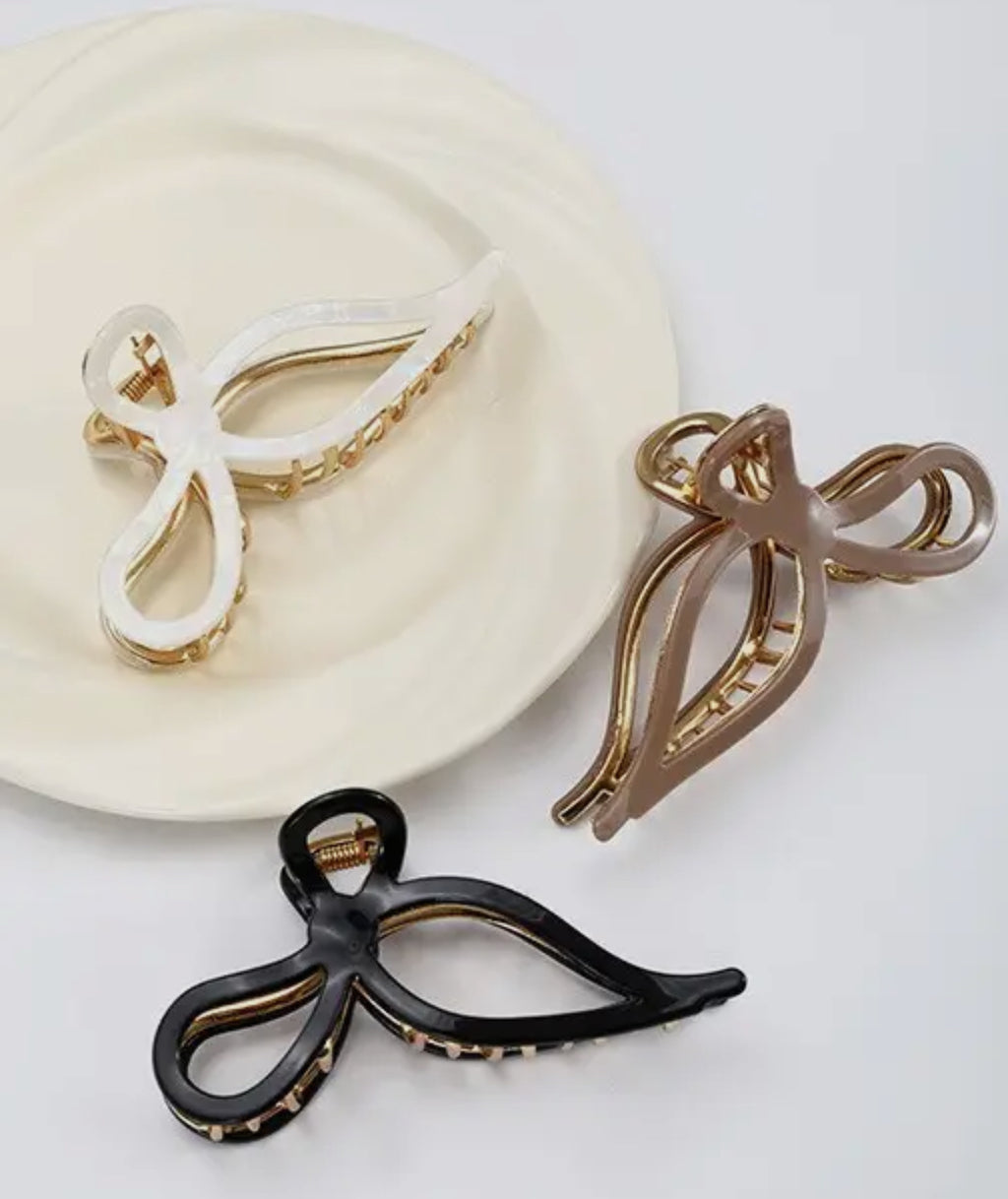 Bow Claw Clip with Gold Accent