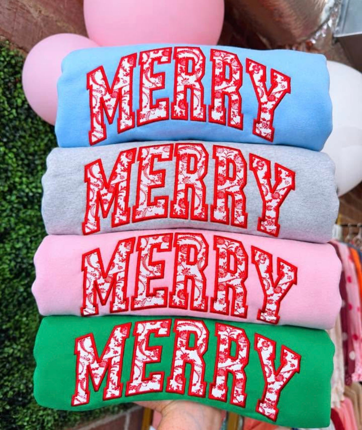 Red toile merry sweatshirt