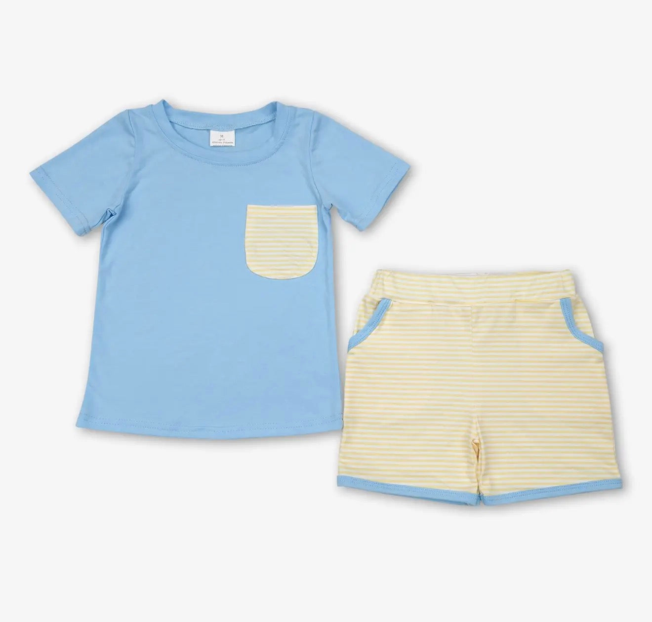 Boys Yellow & Blue Striped Short Set