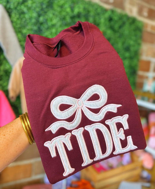 Bow + word appliqué sweatshirt