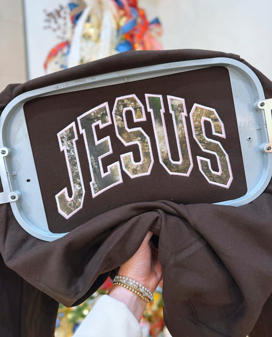 Camo Jesus appliqué sweatshirt