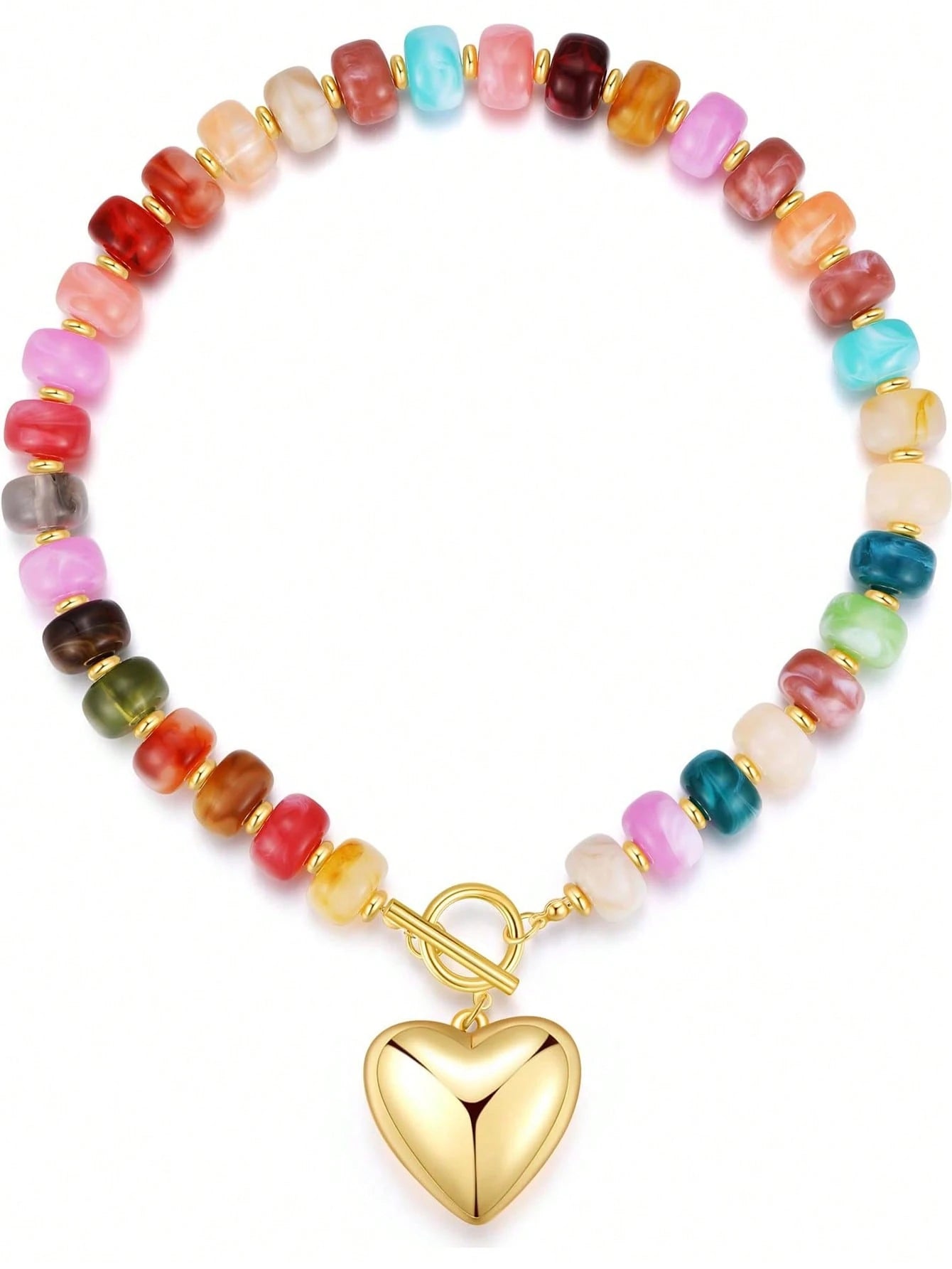 Multi Beaded Heart Toggle Necklace