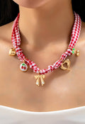 Red Gingham Scarf Charm Necklace