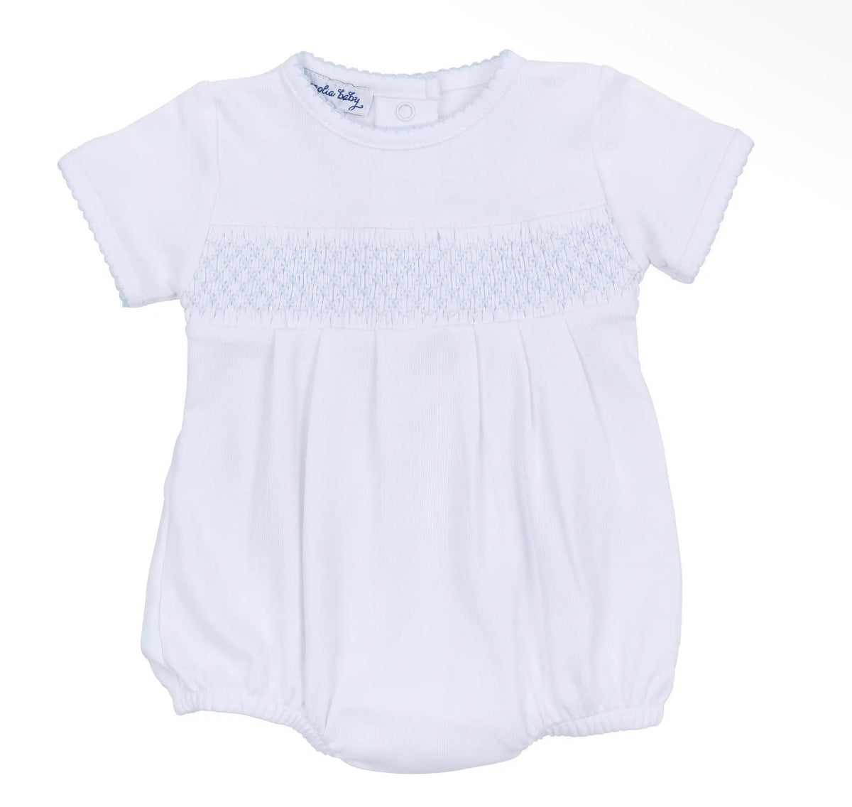Boys White with Blue Smocked Bubble
