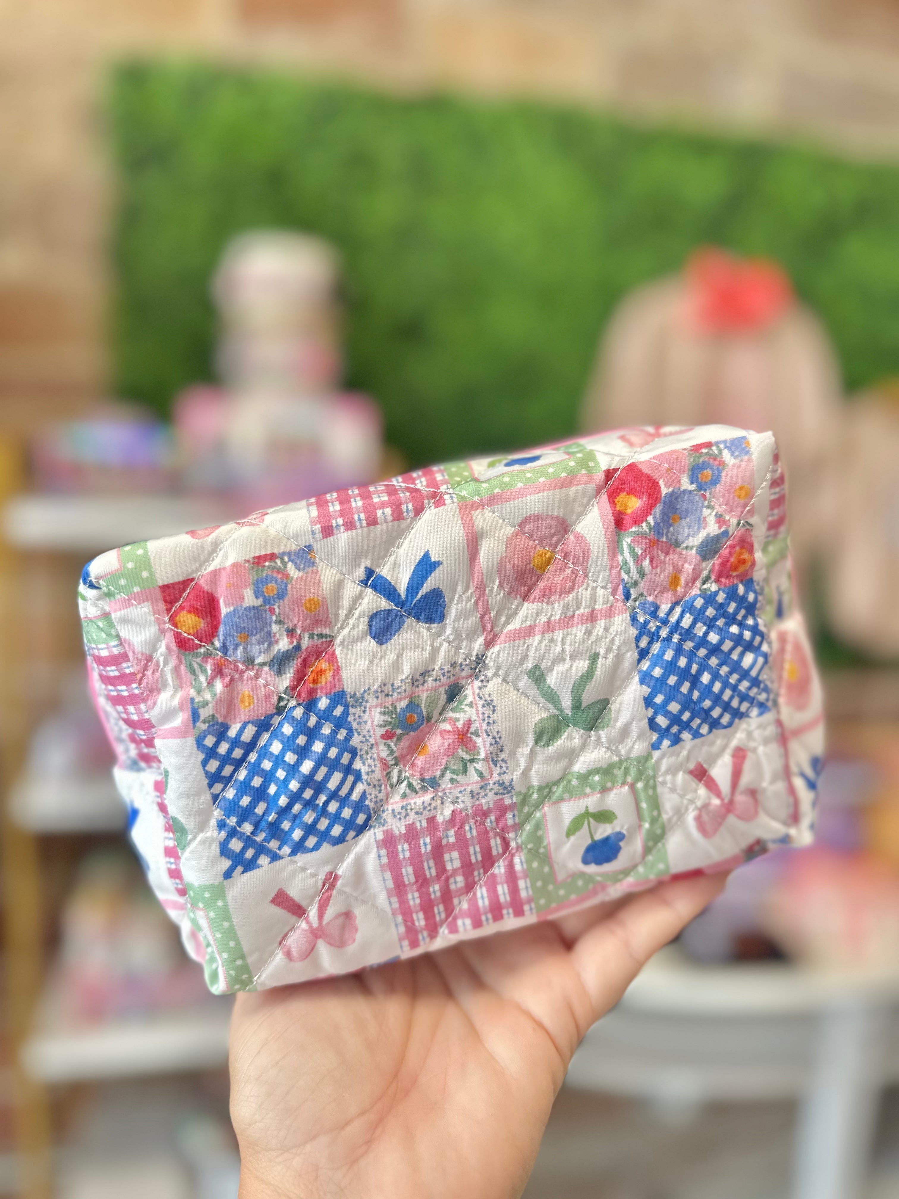 Quilted cosmetic pouch