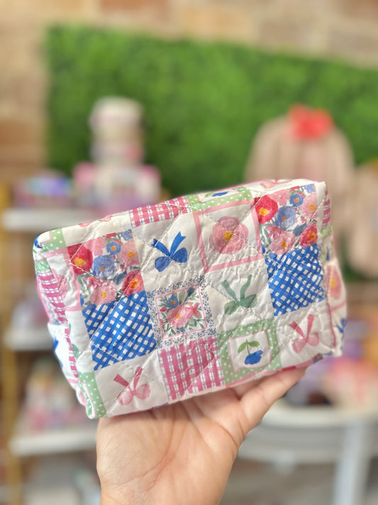 Quilted cosmetic pouch