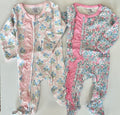 Floral ruffle zip footie