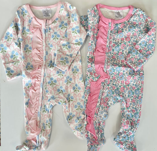 Floral ruffle zip footie