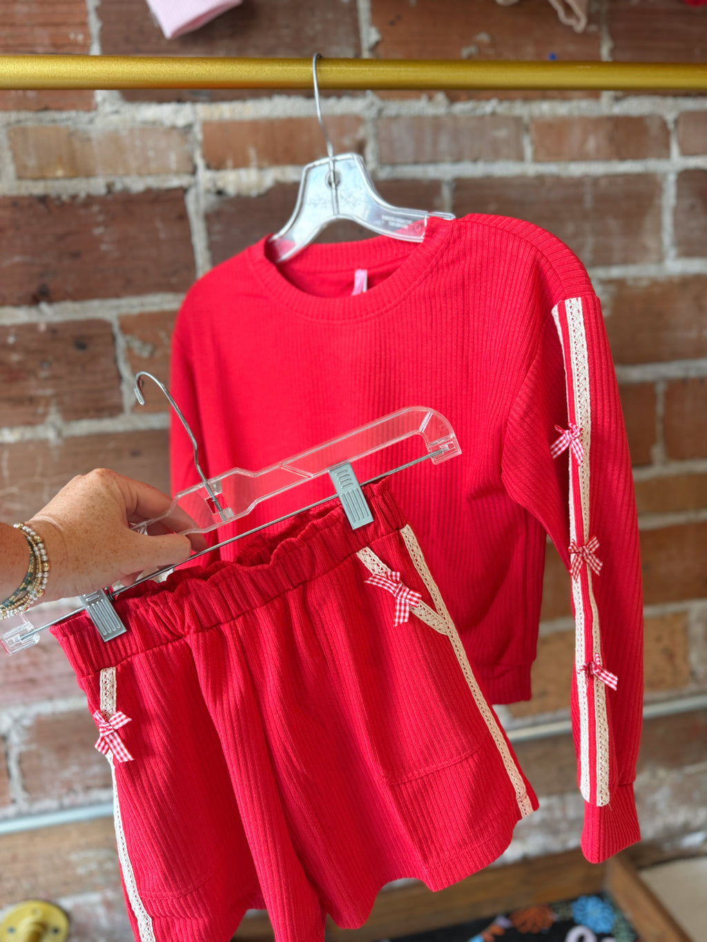 Girl's Ribbed Long sleeved Short Set